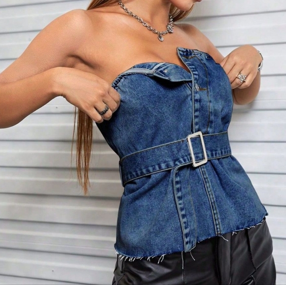 Raw Appeal Denim Tube Top - Medium Wash - Picture 7 of 8